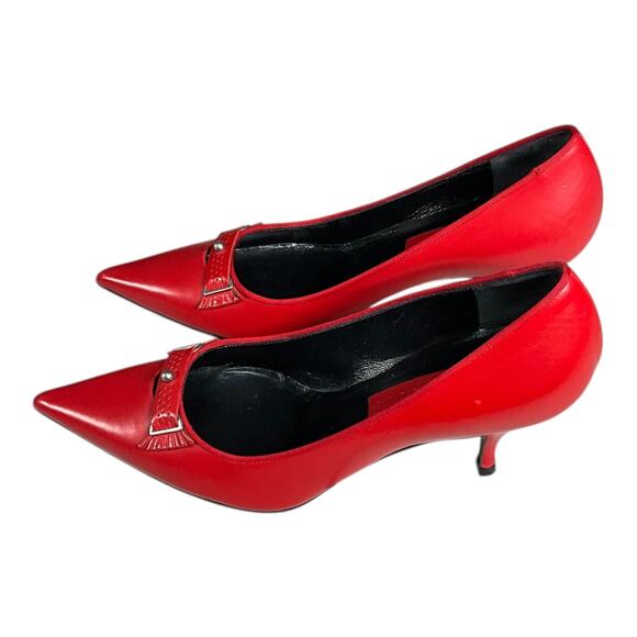 Marc Jacobs Red Leather Heels Size 8 Made in Italy Silver Accent Vintage Style - Picture 13 of 16